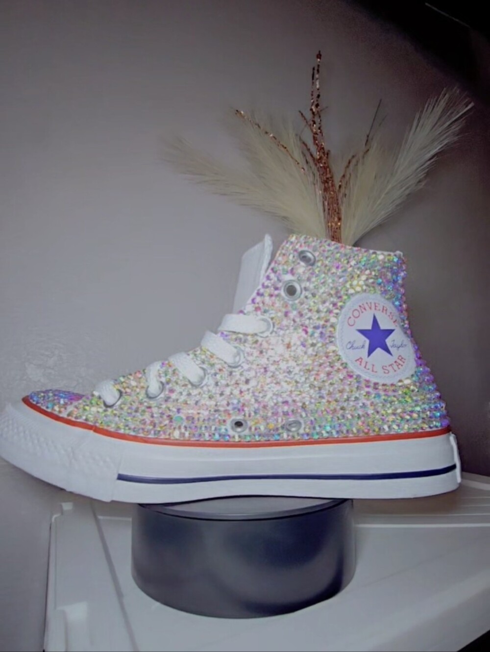 Converse Custom Hand-Placed AB Crystal Rhinestone High-Top Sneakers Y2K